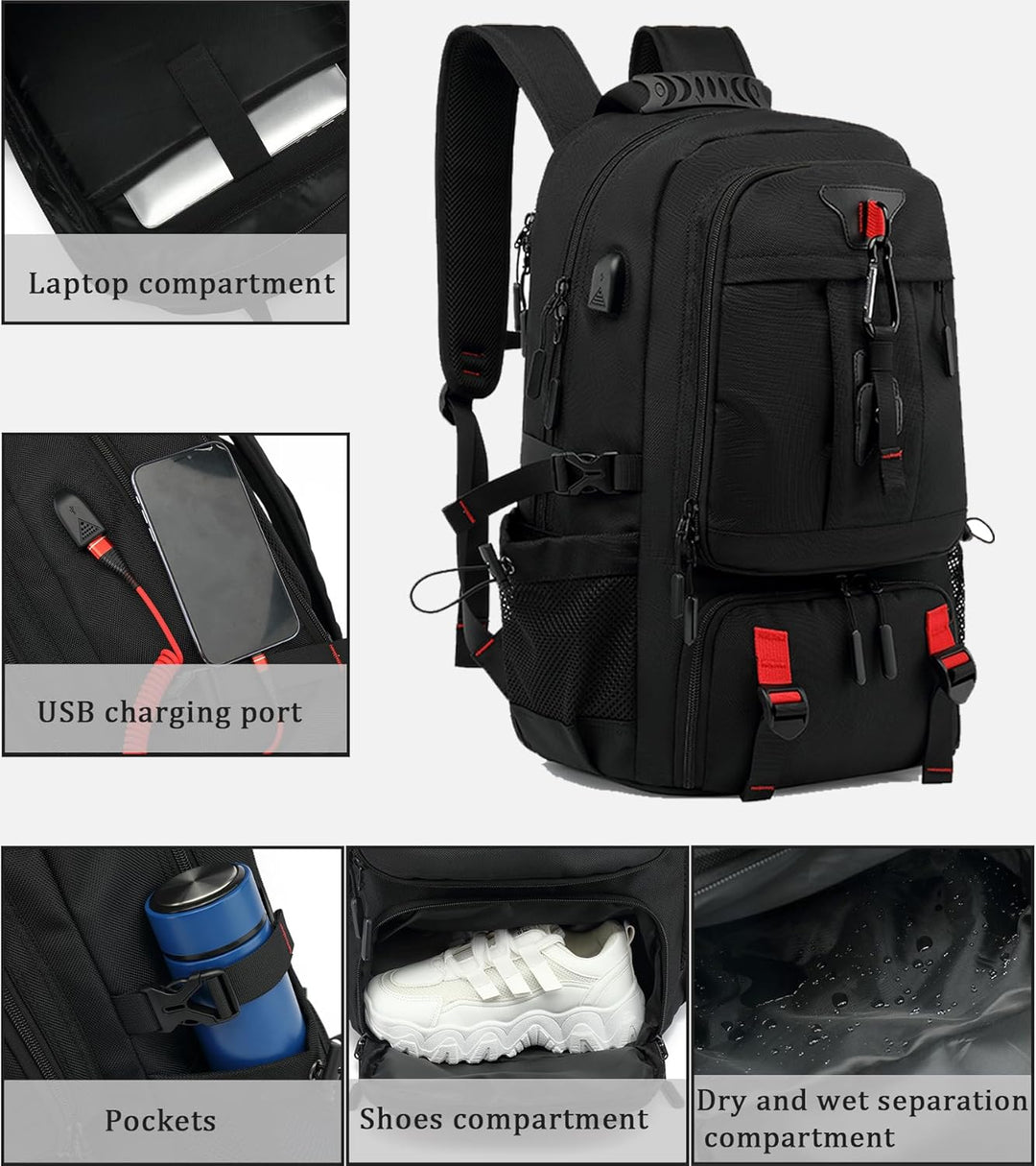 Elite Adventure 60L Expandable Travel Backpack with USB Charging