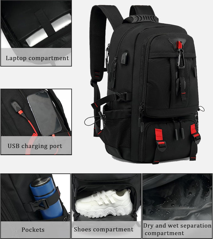 Elite Adventure 60L Expandable Travel Backpack with USB Charging