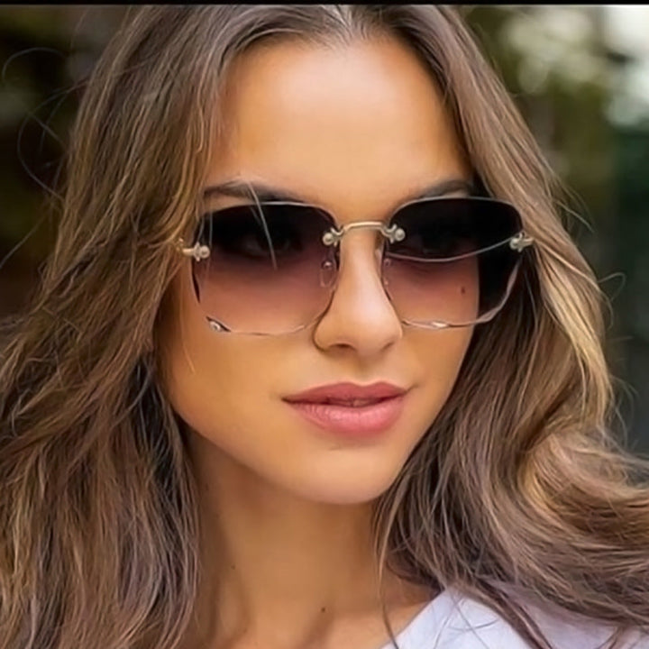 Square Rimless UV400 Sunglasses with Vintage Style – Lightweight & Glare-Free