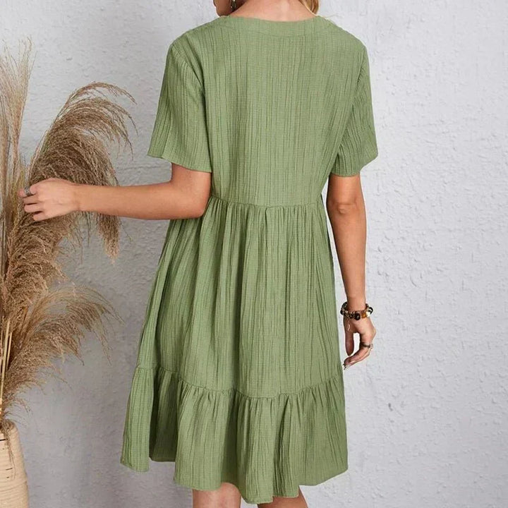 Vintage-Inspired V-Neck Shaping Dress with Comfortable Stretch Fit