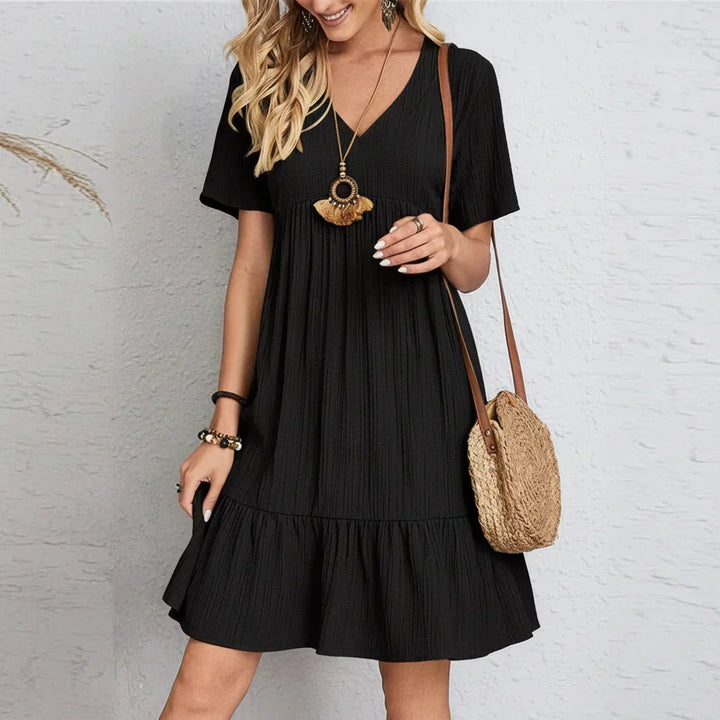 Vintage-Inspired V-Neck Shaping Dress with Comfortable Stretch Fit