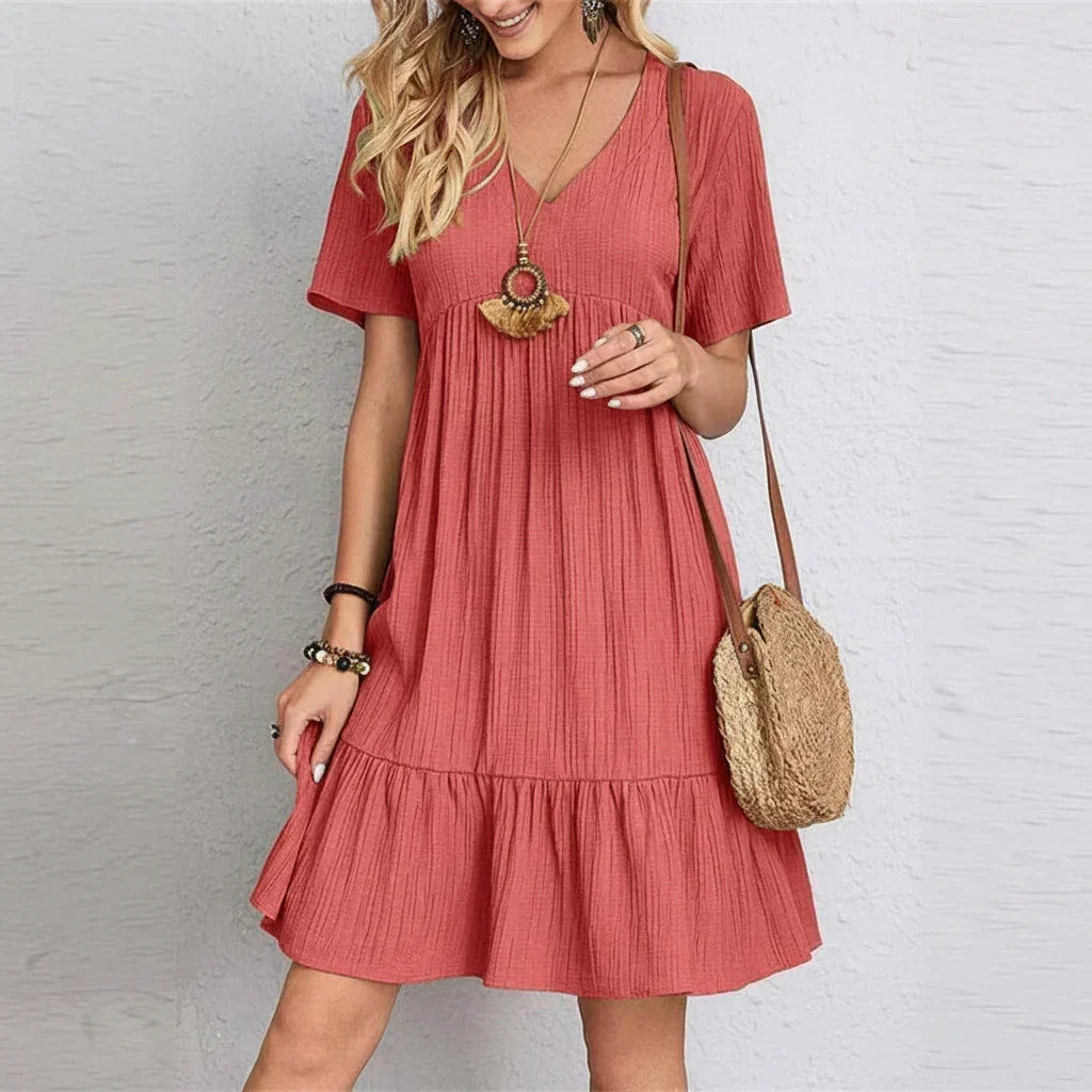 Vintage-Inspired V-Neck Shaping Dress with Comfortable Stretch Fit