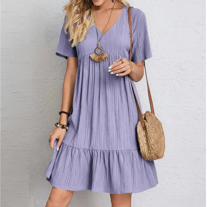 Vintage-Inspired V-Neck Shaping Dress with Comfortable Stretch Fit