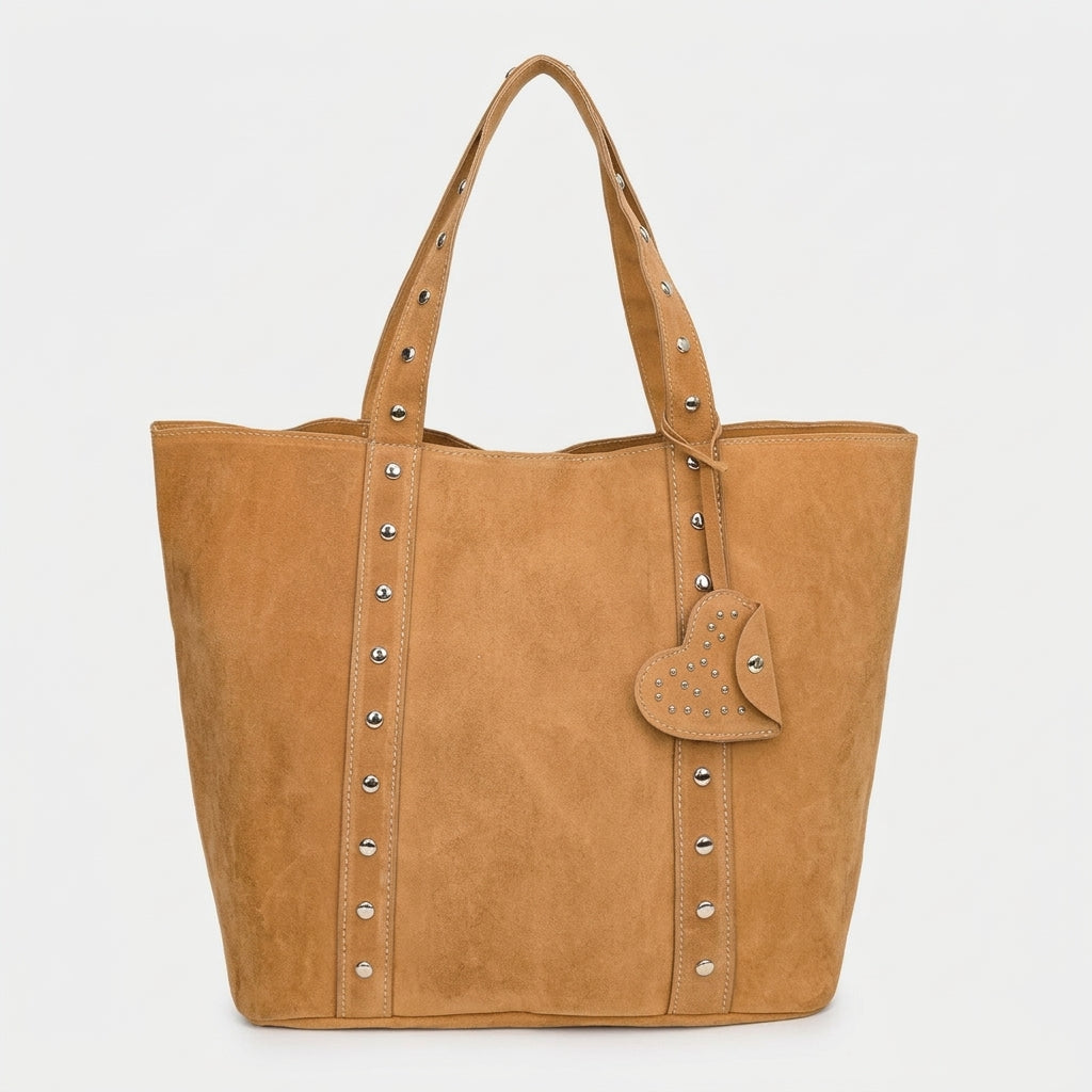 Vera – Large Suede Shoulder Tote Bag with Rivet Detail