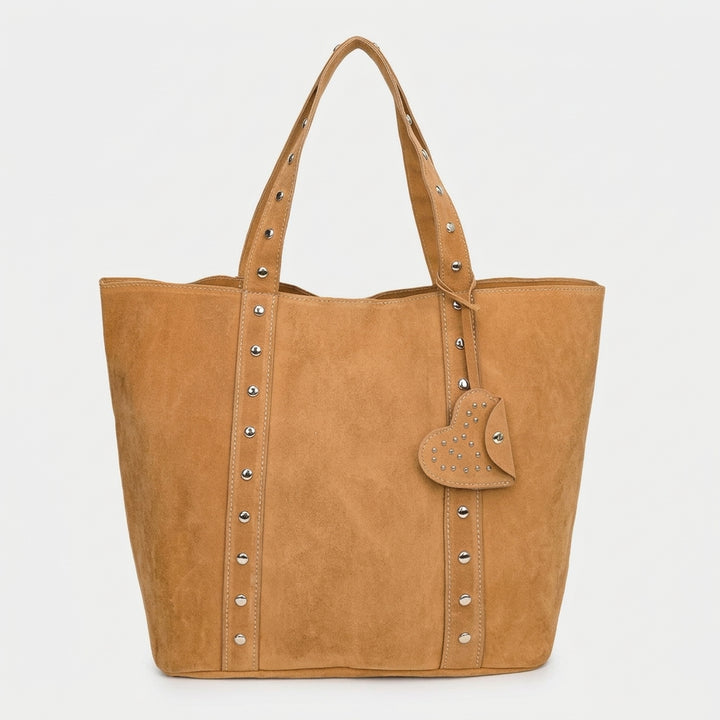 Vera – Large Suede Shoulder Tote Bag with Rivet Detail