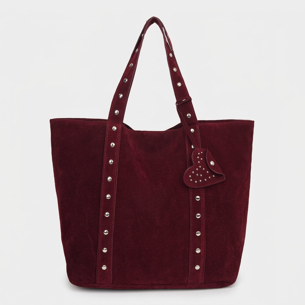 Vera – Large Suede Shoulder Tote Bag with Rivet Detail