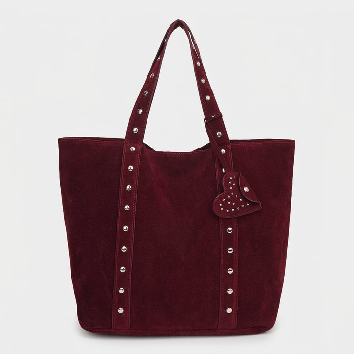 Vera – Large Suede Shoulder Tote Bag with Rivet Detail
