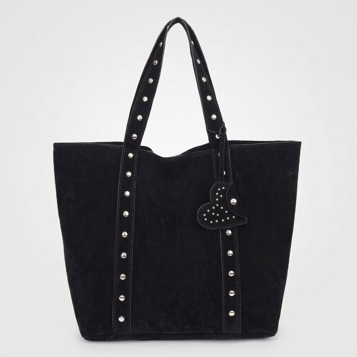 Vera – Large Suede Shoulder Tote Bag with Rivet Detail