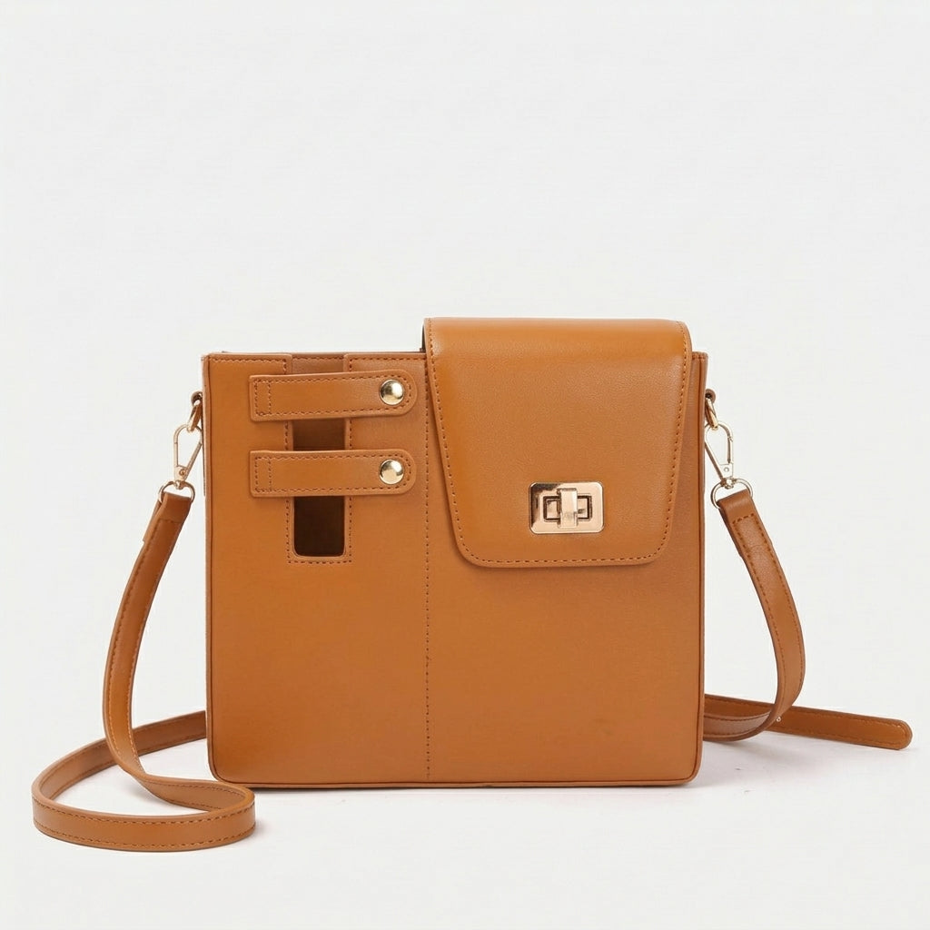 Reva – Vegan Leather Crossbody Shoulder Bag with Twist Lock
