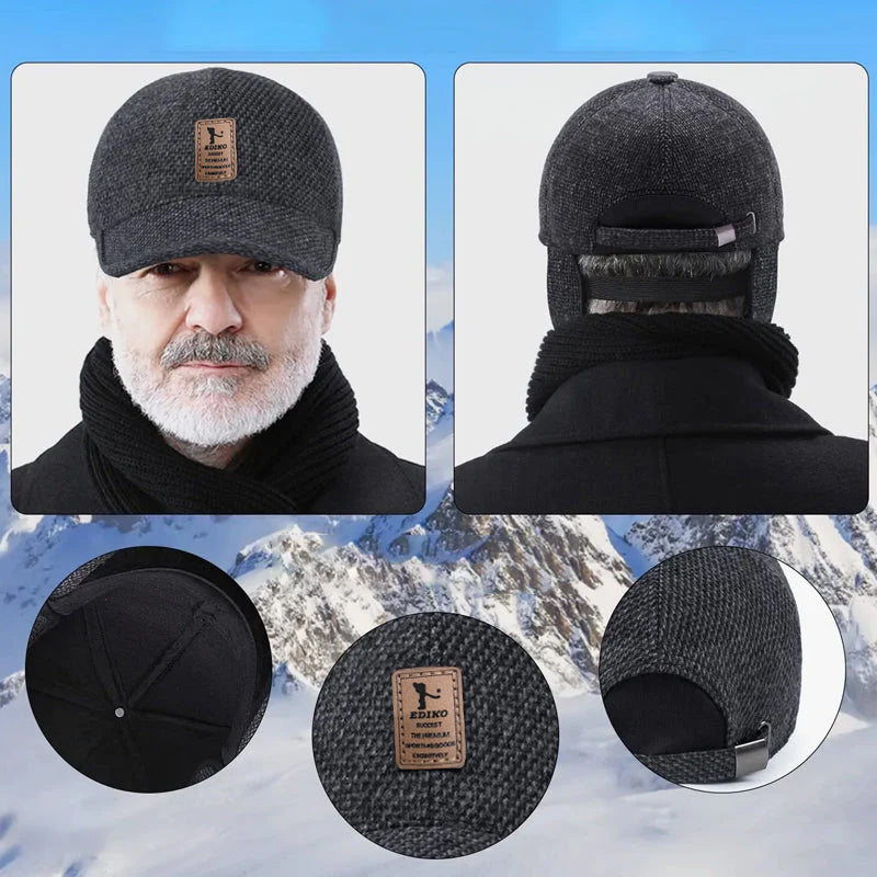 Warm winter cap for men with ear flaps