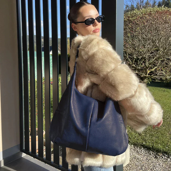 Lena – Large Vegan Cowhide Hobo Bag, Oversized Shoulder Bag