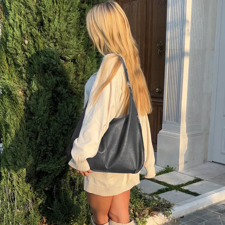 Lena – Large Vegan Cowhide Hobo Bag, Oversized Shoulder Bag