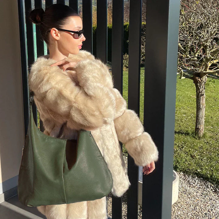 Lena – Large Vegan Cowhide Hobo Bag, Oversized Shoulder Bag