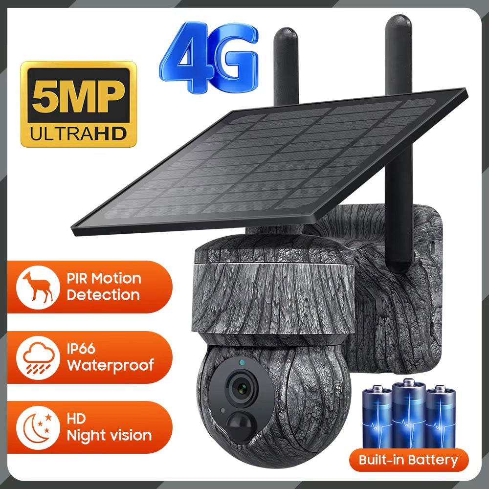 Solar-Powered 4MP Pan-Tilt Wildlife and Property Monitoring Camera with 4G Connectivity