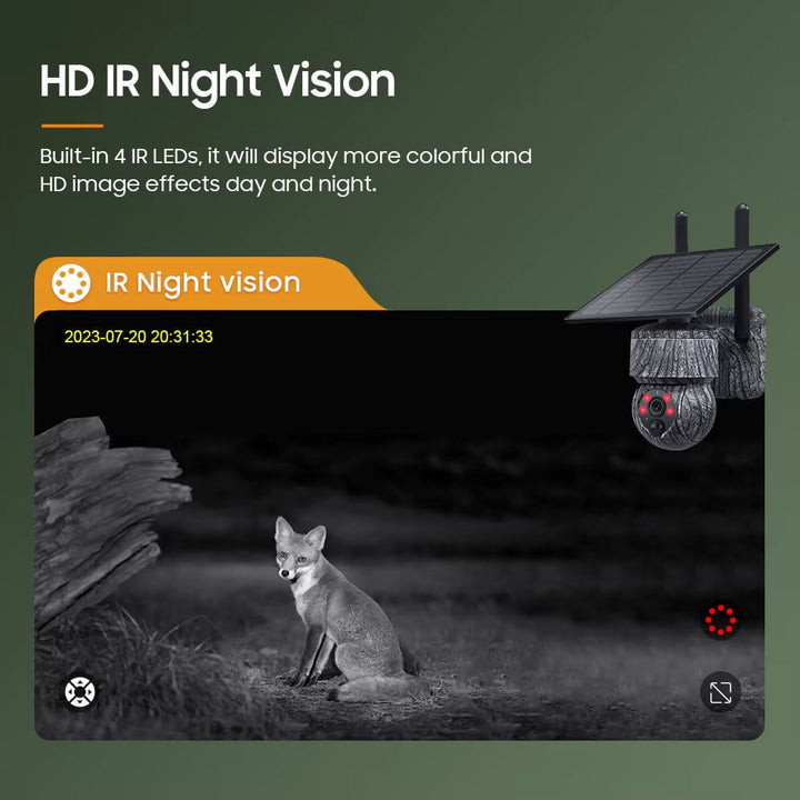 Solar-Powered 4MP Pan-Tilt Wildlife and Property Monitoring Camera with 4G Connectivity