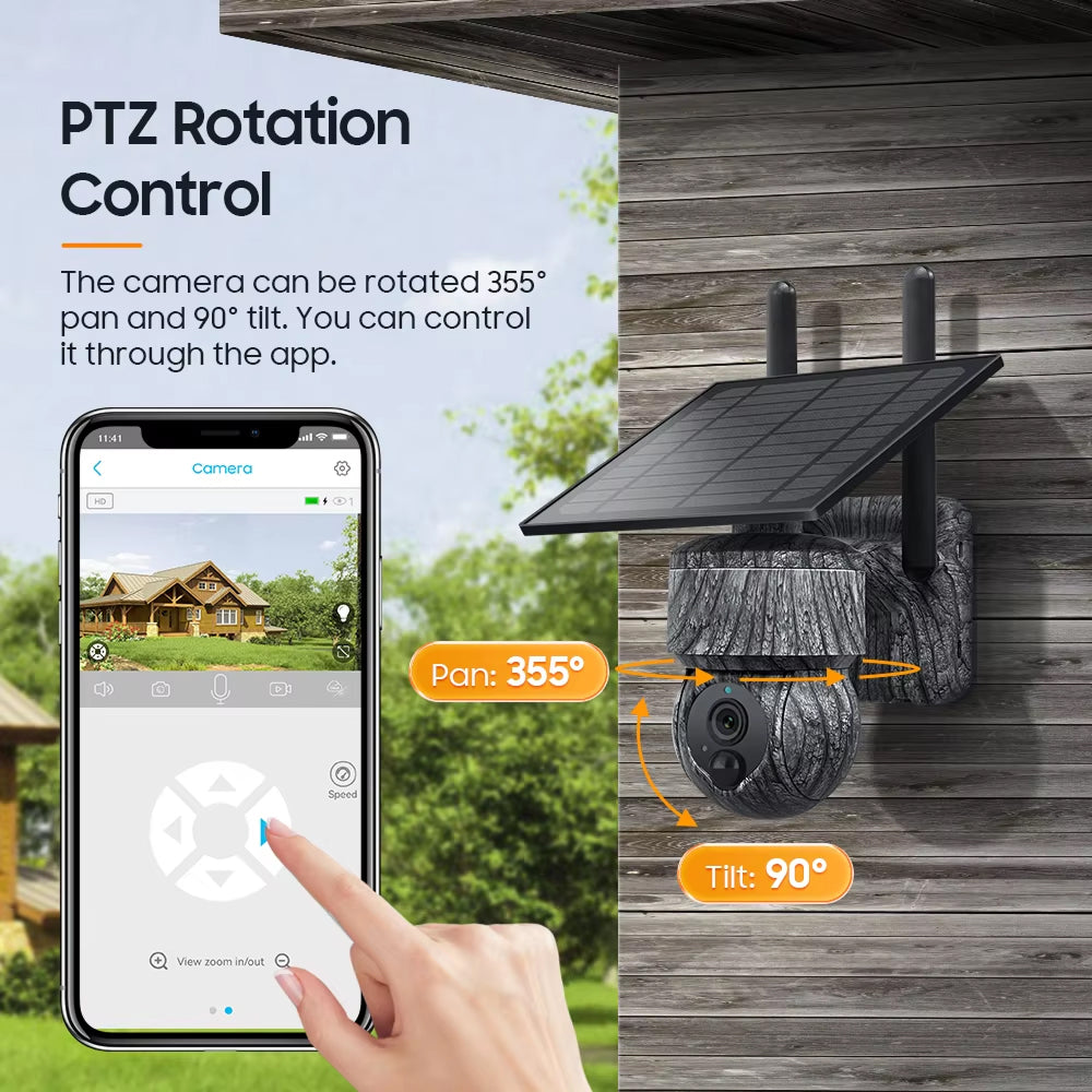 Solar-Powered 4MP Pan-Tilt Wildlife and Property Monitoring Camera with 4G Connectivity