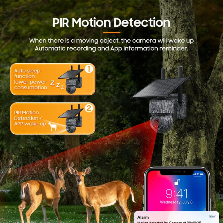 Solar-Powered 4MP Pan-Tilt Wildlife and Property Monitoring Camera with 4G Connectivity