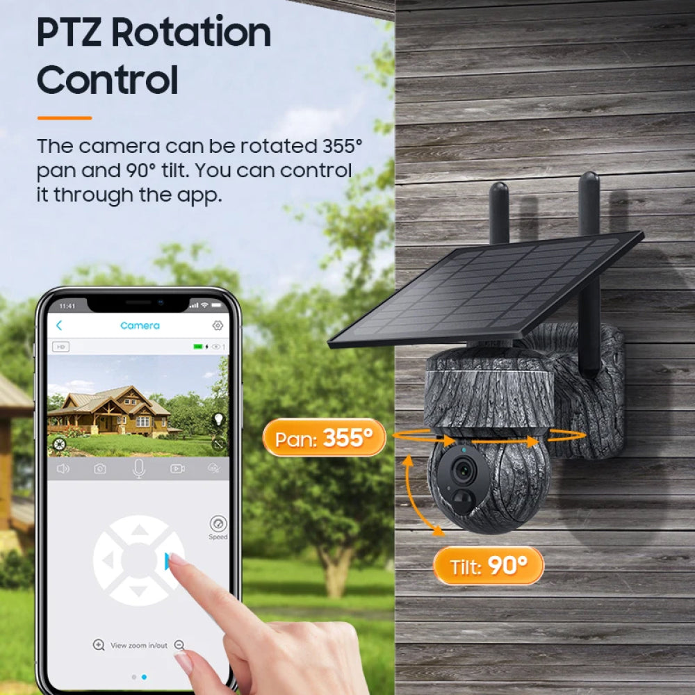 Solar-Powered 4MP Pan-Tilt Wildlife and Property Monitoring Camera with 4G Connectivity