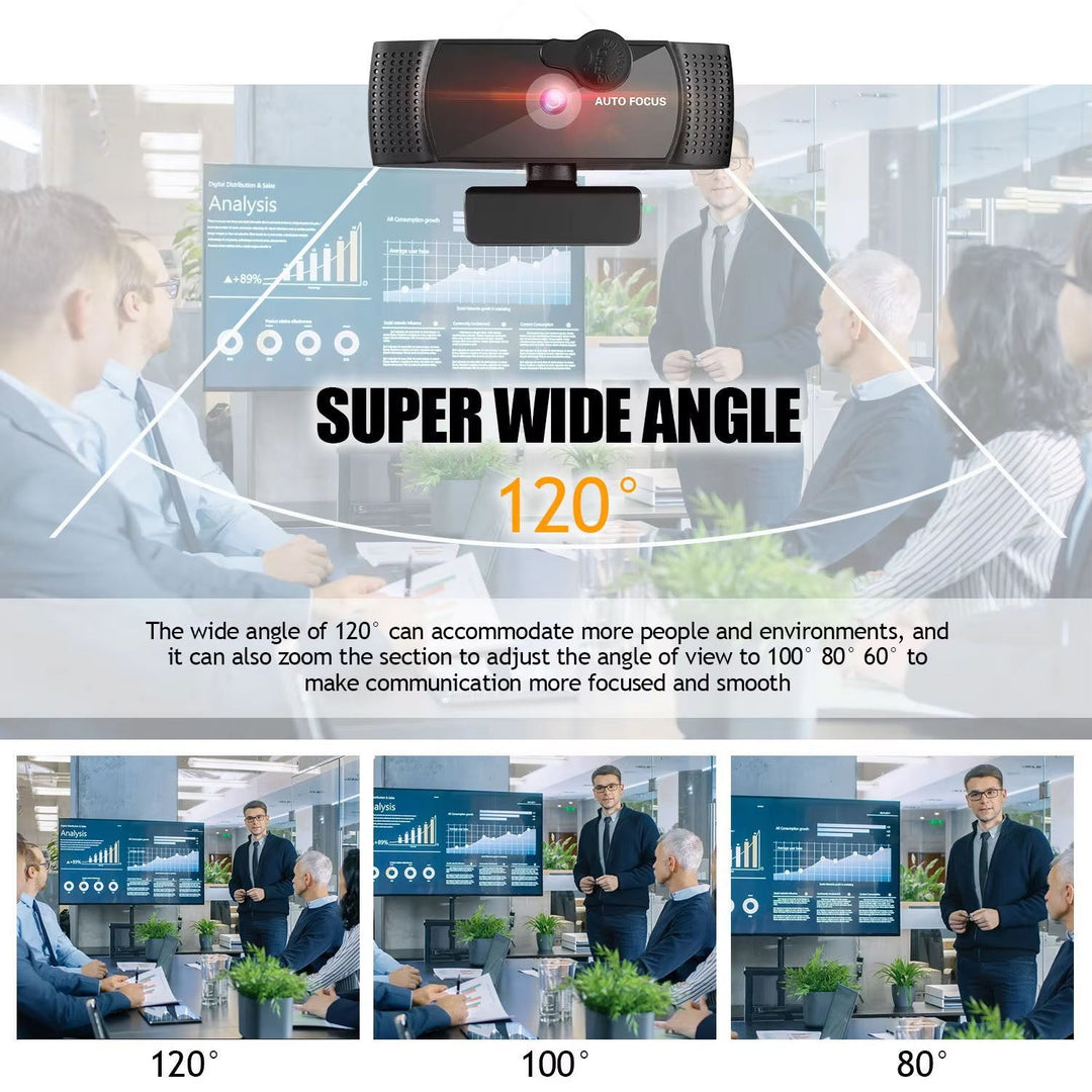 Professional 4K Wide-Angle Webcam with Dual Microphones and Privacy Shutter