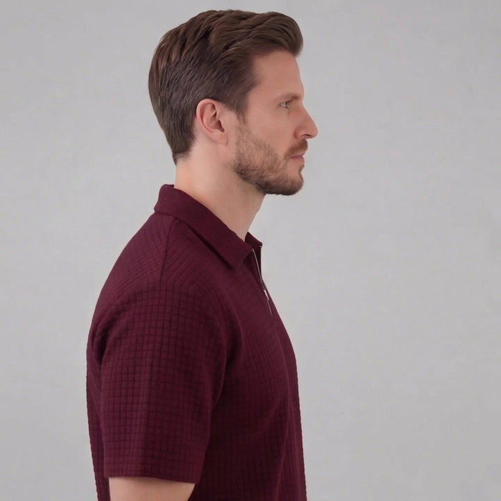 Waffle Knit Set Men Summer Casual Half Zip Polo