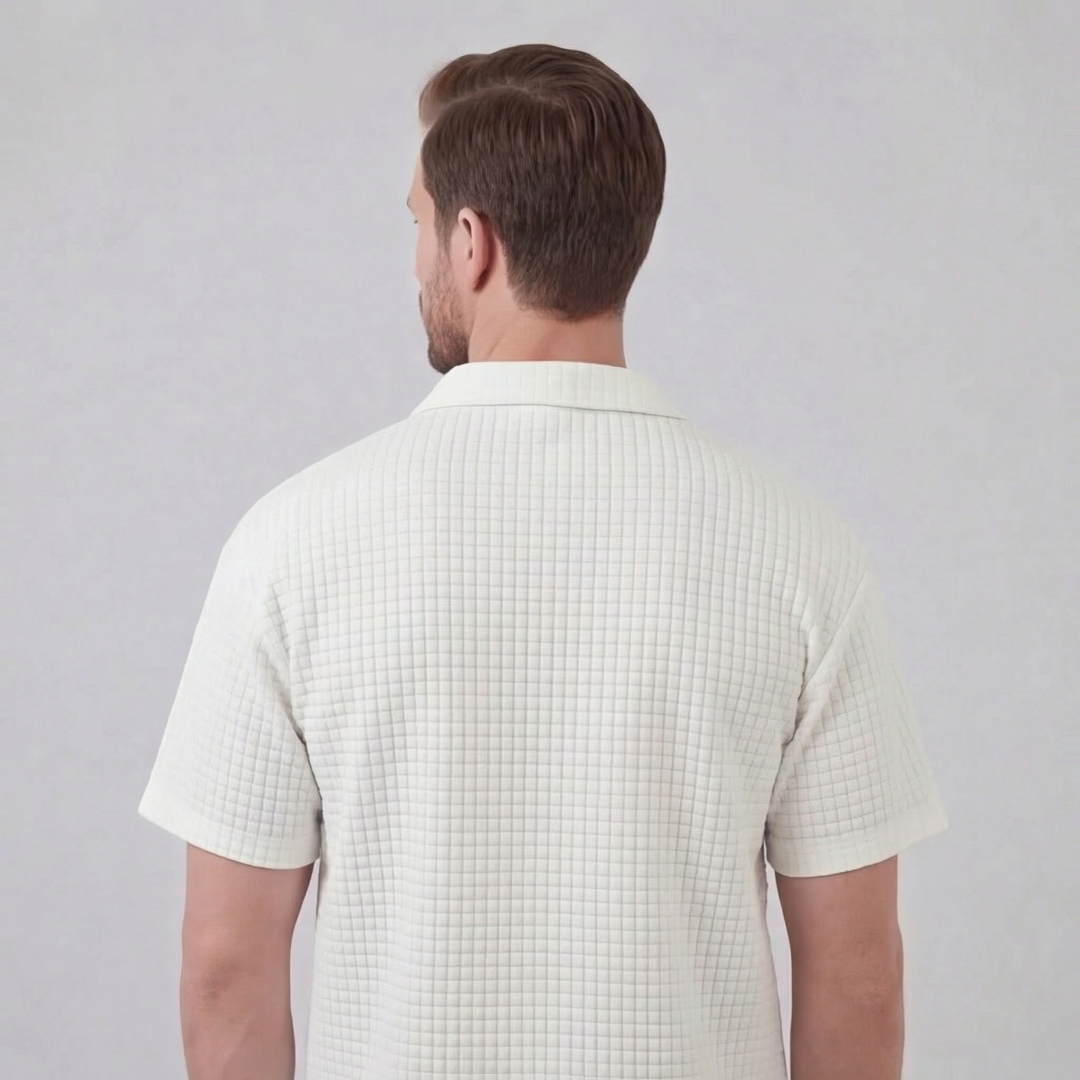 Waffle Knit Set Men Summer Casual Half Zip Polo