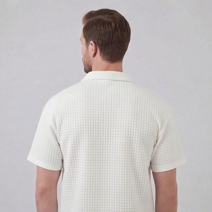 Waffle Knit Set Men Summer Casual Half Zip Polo
