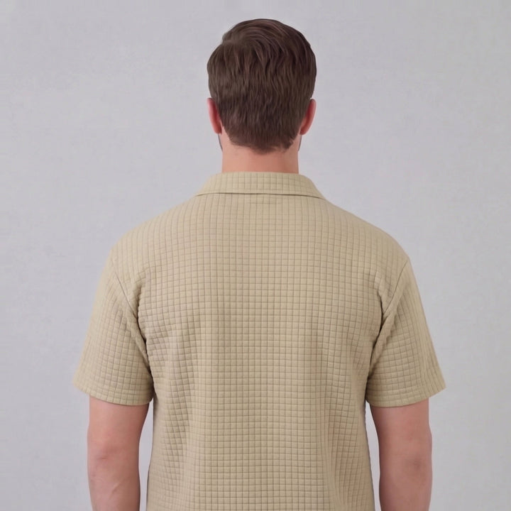 Waffle Knit Set Men Summer Casual Half Zip Polo