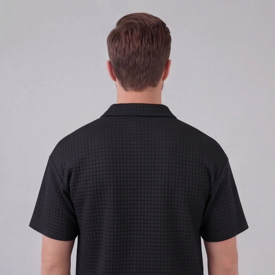 Waffle Knit Set Men Summer Casual Half Zip Polo
