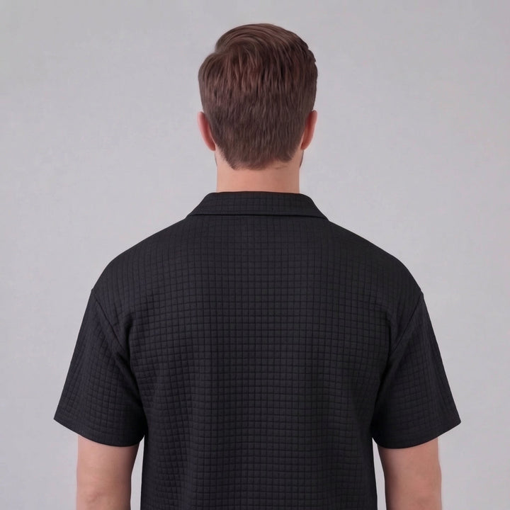 Waffle Knit Set Men Summer Casual Half Zip Polo