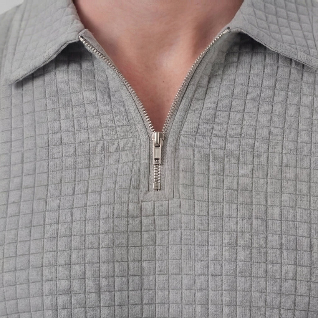 Waffle Knit Set Men Summer Casual Half Zip Polo