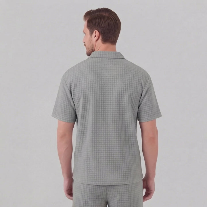 Waffle Knit Set Men Summer Casual Half Zip Polo
