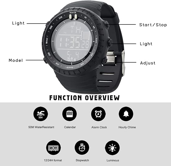 SummitEdge Men's Waterproof Digital Tactical Sports Watch with LED