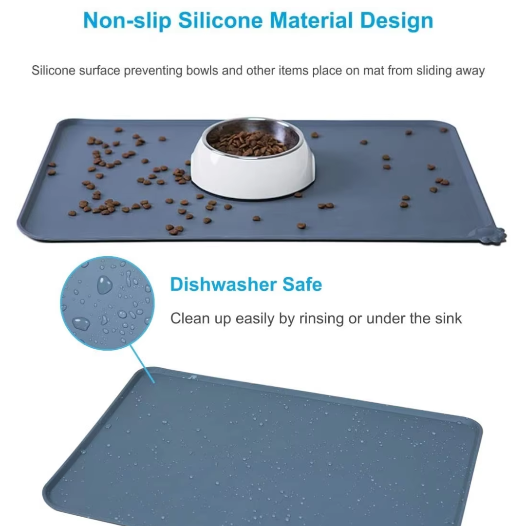 Spillproof Pet Feeding Mat with Raised Edges - Waterproof Floor Protection