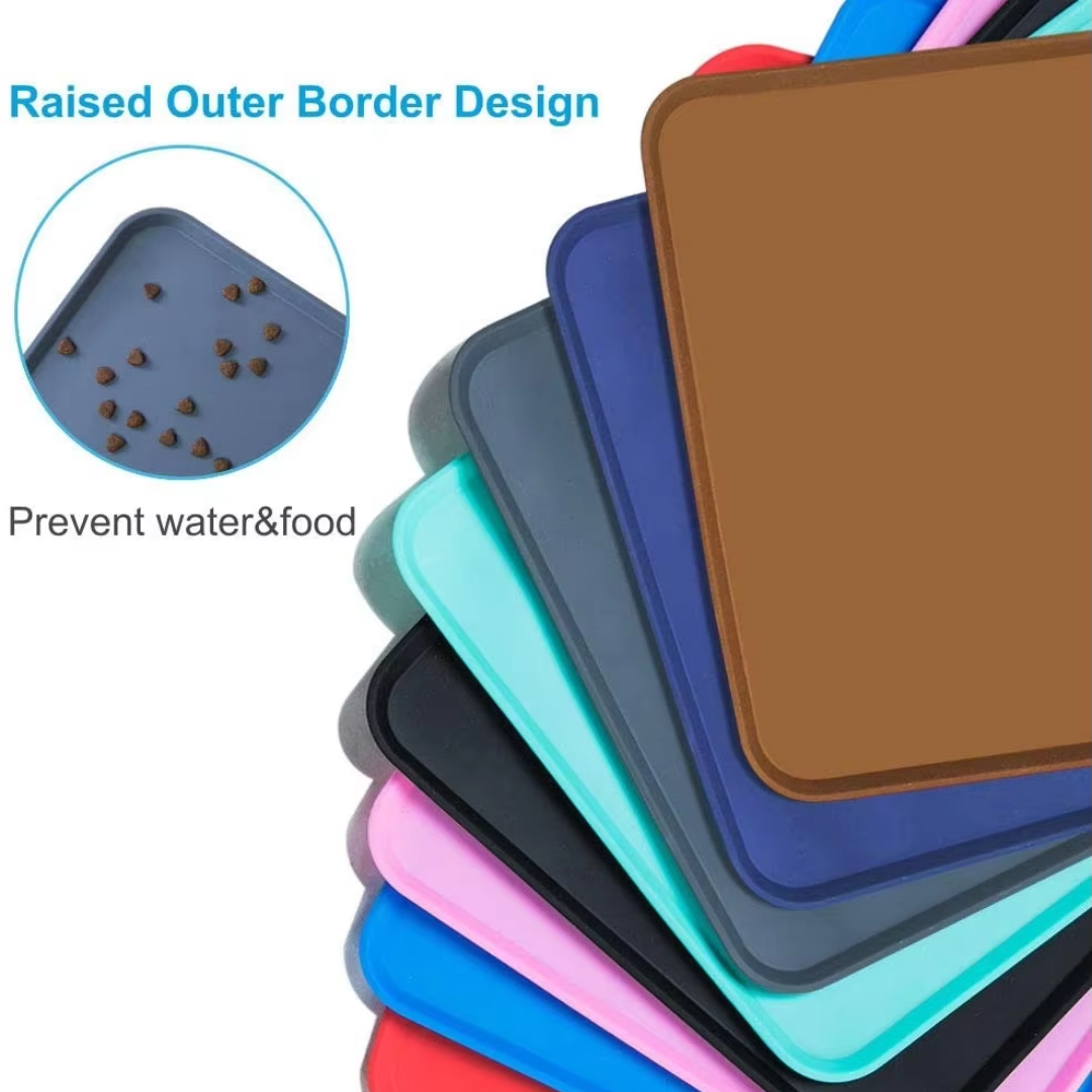 Spillproof Pet Feeding Mat with Raised Edges - Waterproof Floor Protection