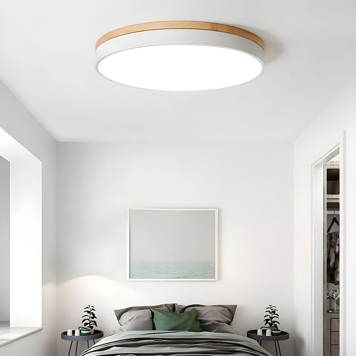 Wooden Flush Ceiling Living Room Modern Round Design