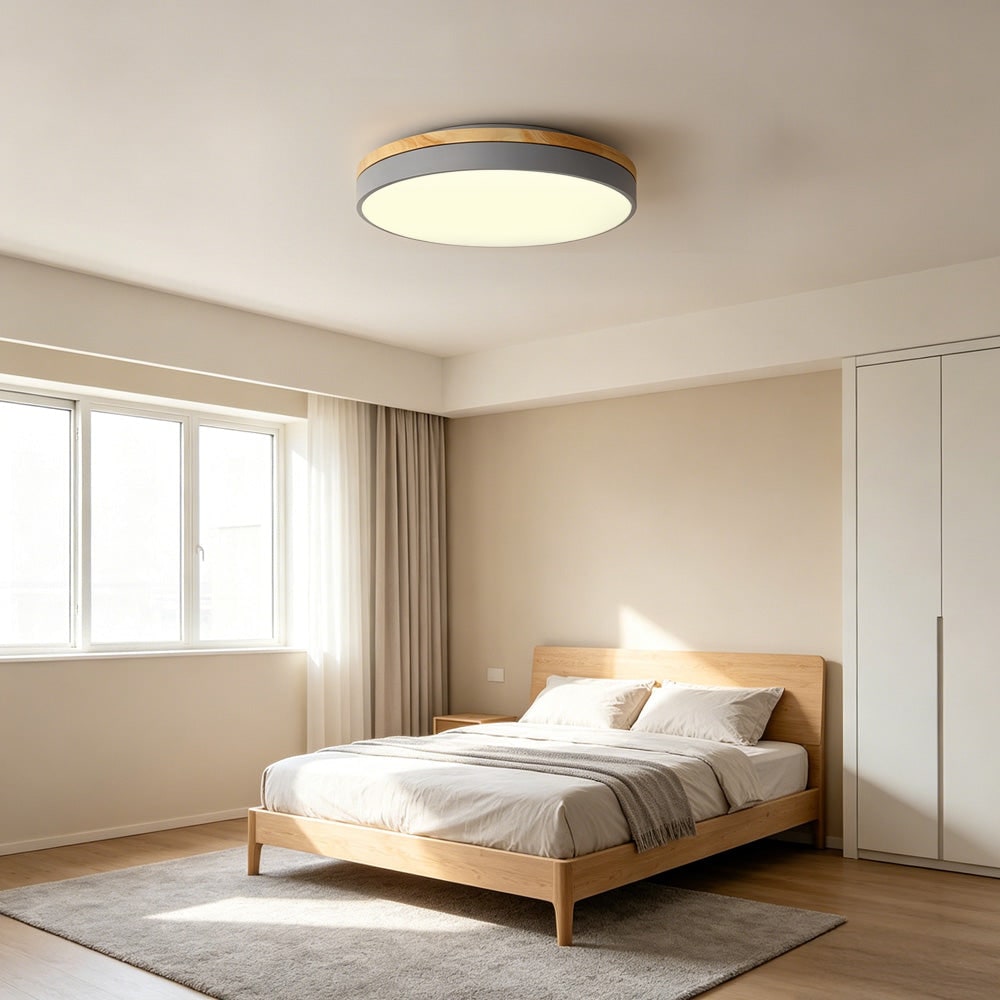 Wooden Flush Ceiling Living Room Modern Round Design