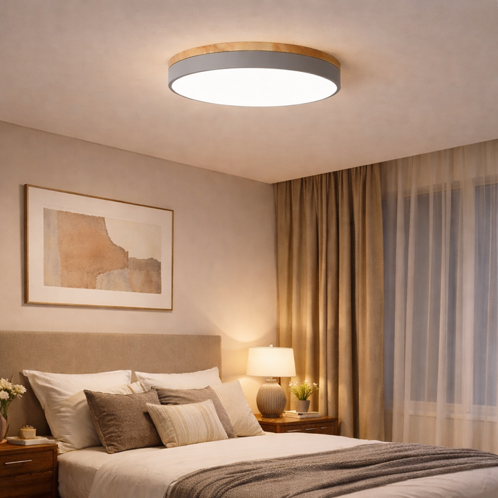 Wooden Flush Ceiling Living Room Modern Round Design