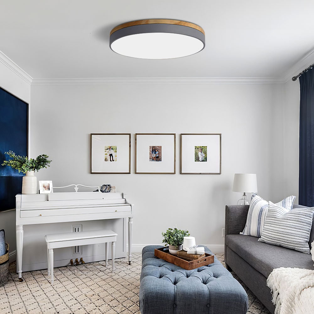 Wooden Flush Ceiling Living Room Modern Round Design