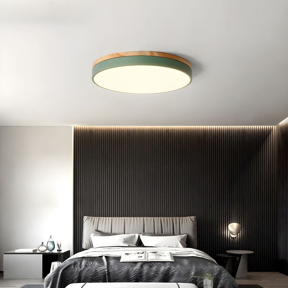Wooden Flush Ceiling Living Room Modern Round Design
