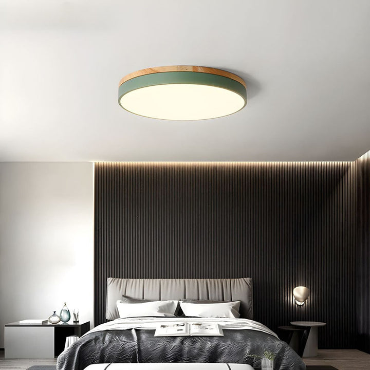 Wooden Flush Ceiling Living Room Modern Round Design