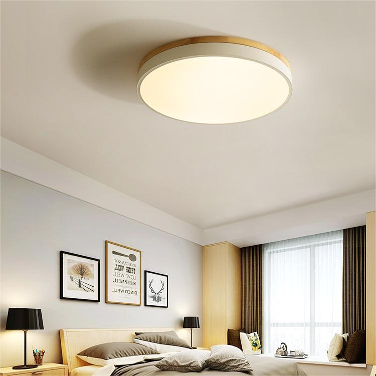 Wooden Flush Ceiling Living Room Modern Round Design