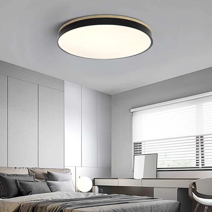 Wooden Flush Ceiling Living Room Modern Round Design
