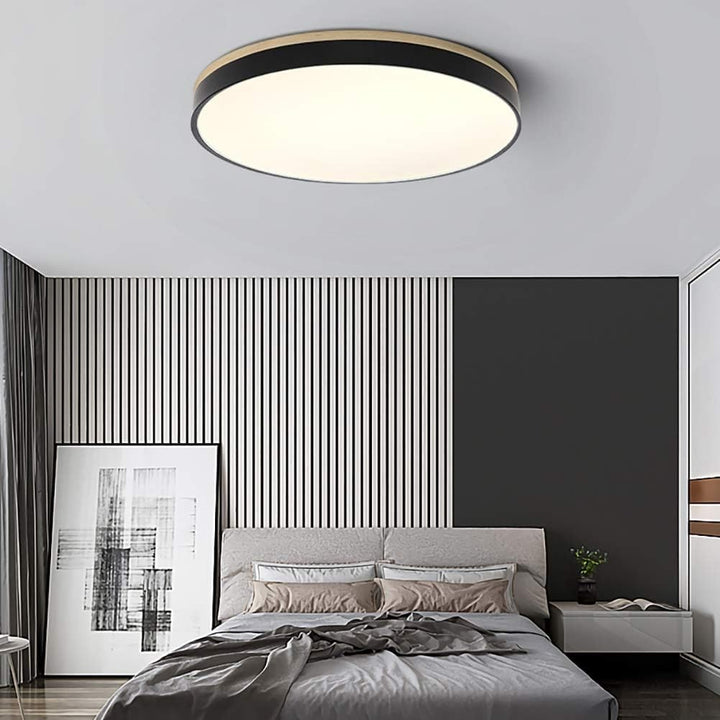 Wooden Flush Ceiling Living Room Modern Round Design