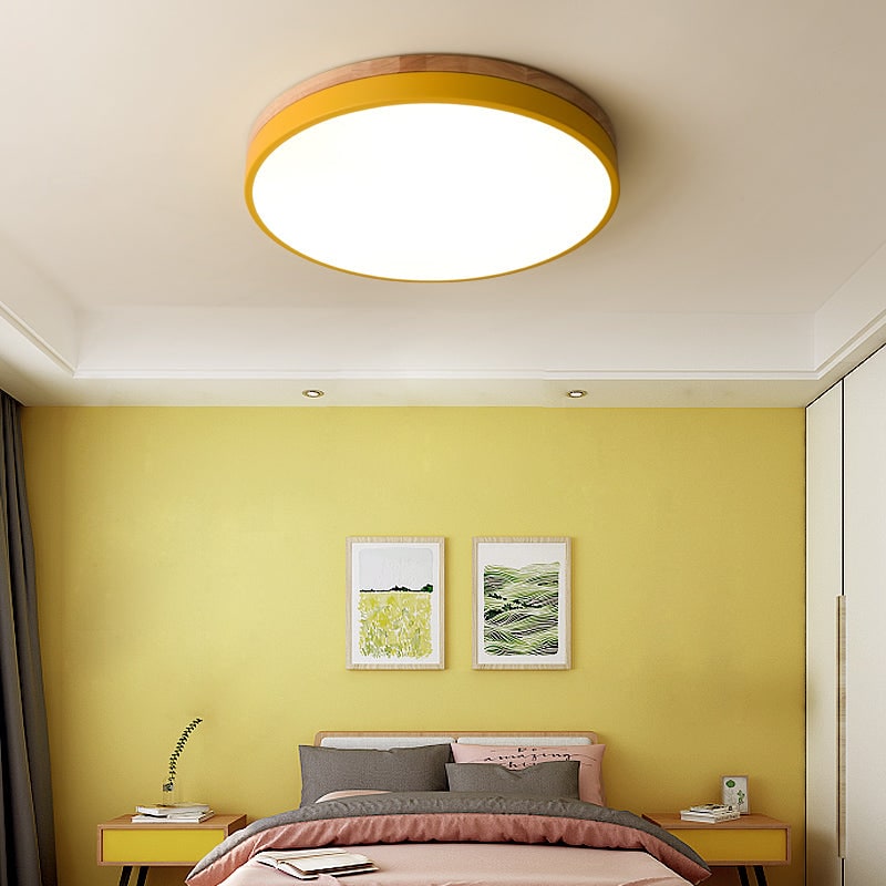 Wooden Flush Ceiling Living Room Modern Round Design