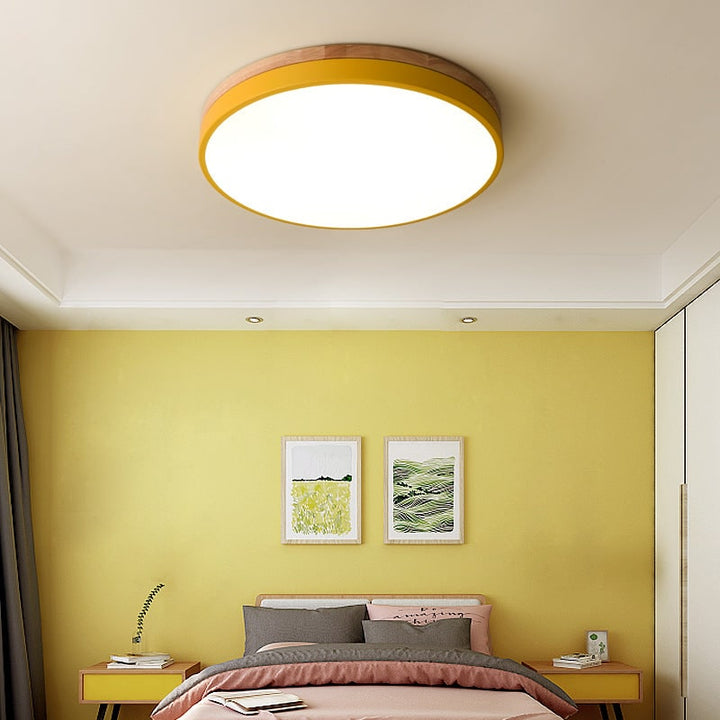 Wooden Flush Ceiling Living Room Modern Round Design