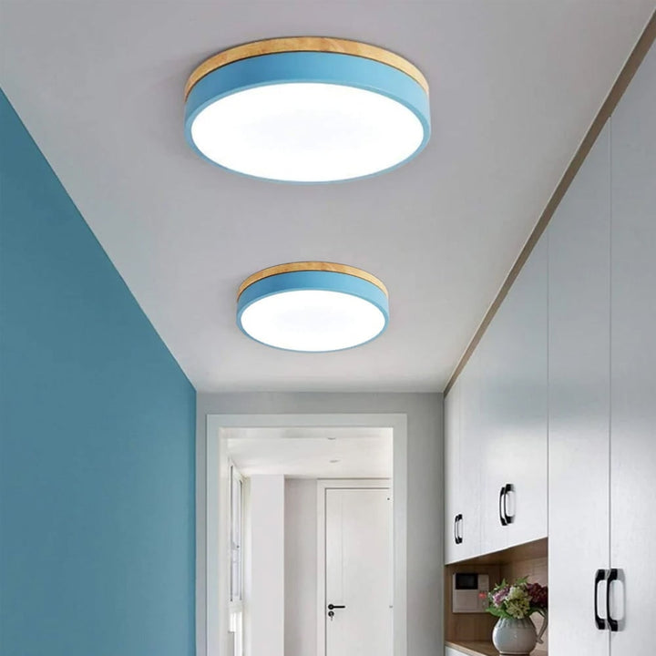 Wooden Flush Ceiling Living Room Modern Round Design