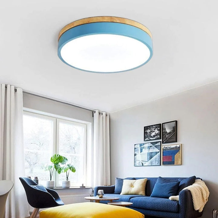 Wooden Flush Ceiling Living Room Modern Round Design