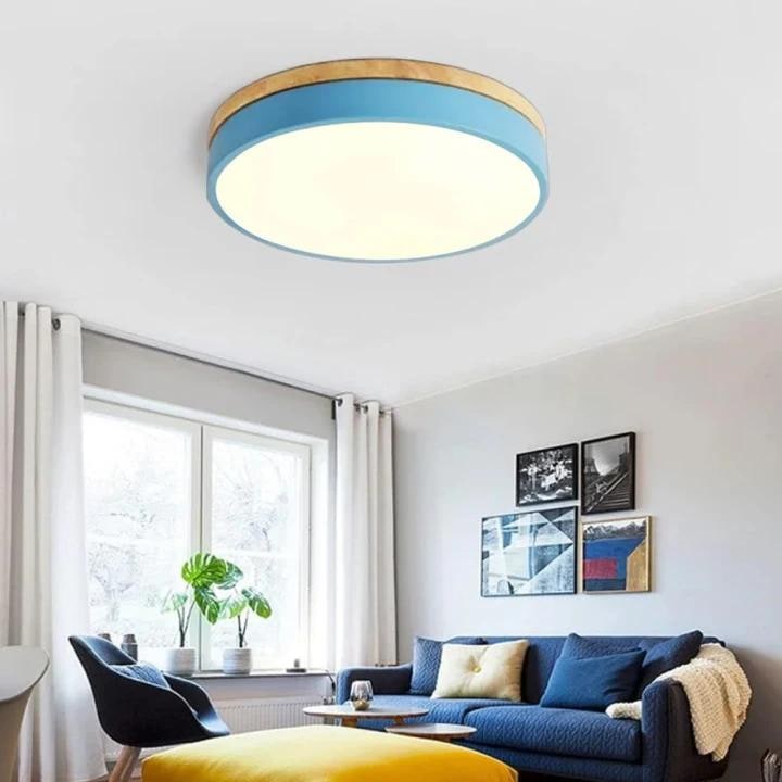 Wooden Flush Ceiling Living Room Modern Round Design