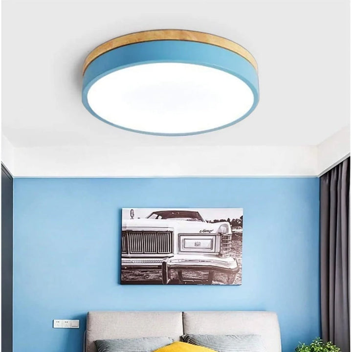 Wooden Flush Ceiling Living Room Modern Round Design