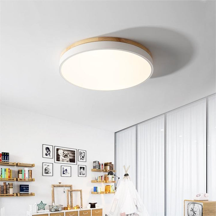 Wooden Flush Ceiling Living Room Modern Round Design
